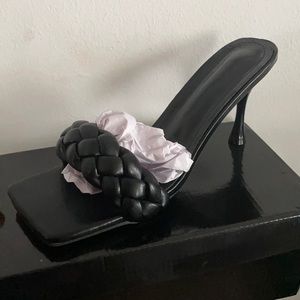 Black square toed heels